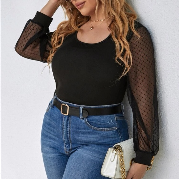 Boho plus size black mesh sleeve blouse - Picture 4 of 5